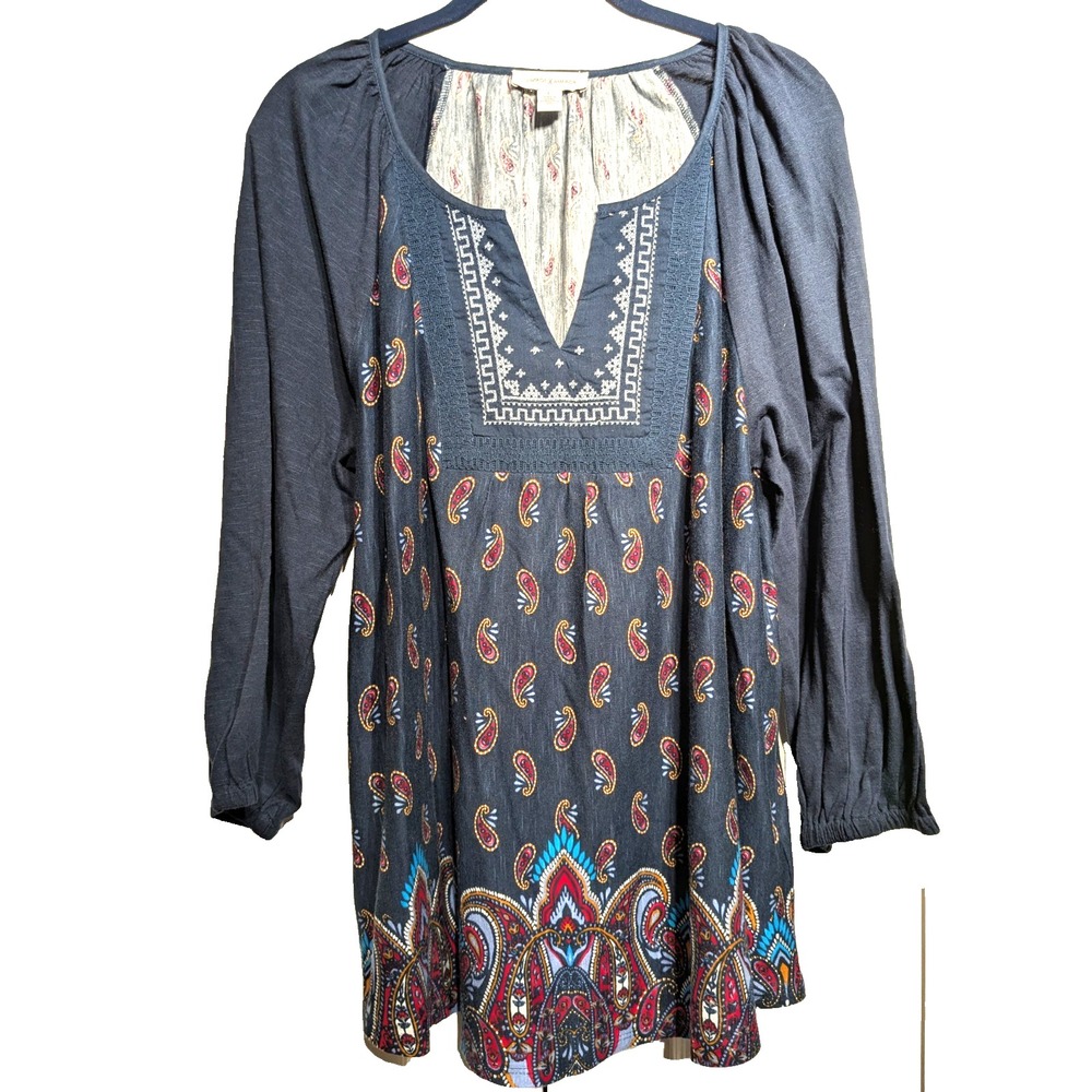 Vintage America Top Tunic Women Sz: L Boho Paisley‎ Peasant Fairy Cottagecore